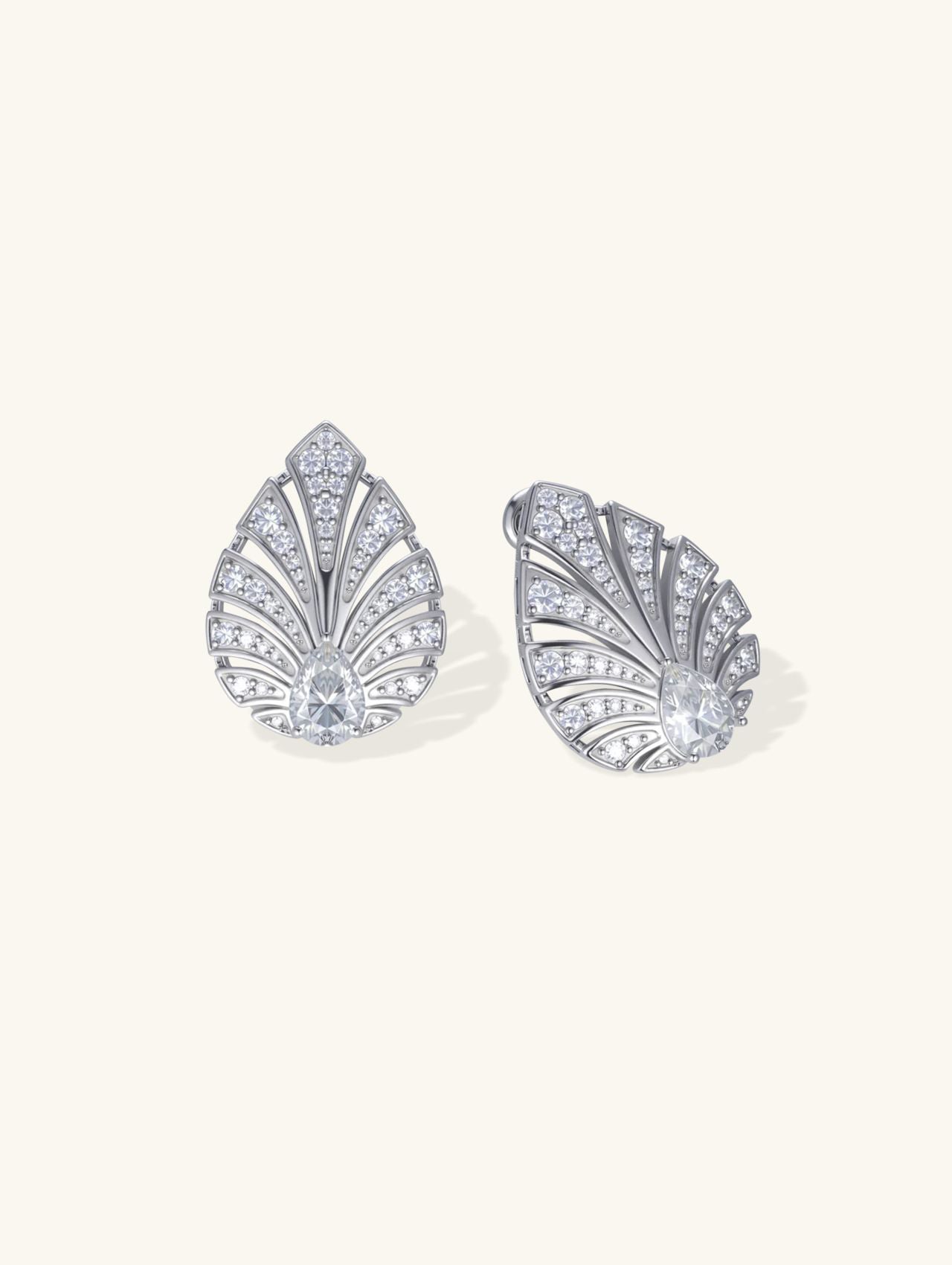 own your bloom 14K white gold pavé diamond stud earrings, front view on white, New York NY
