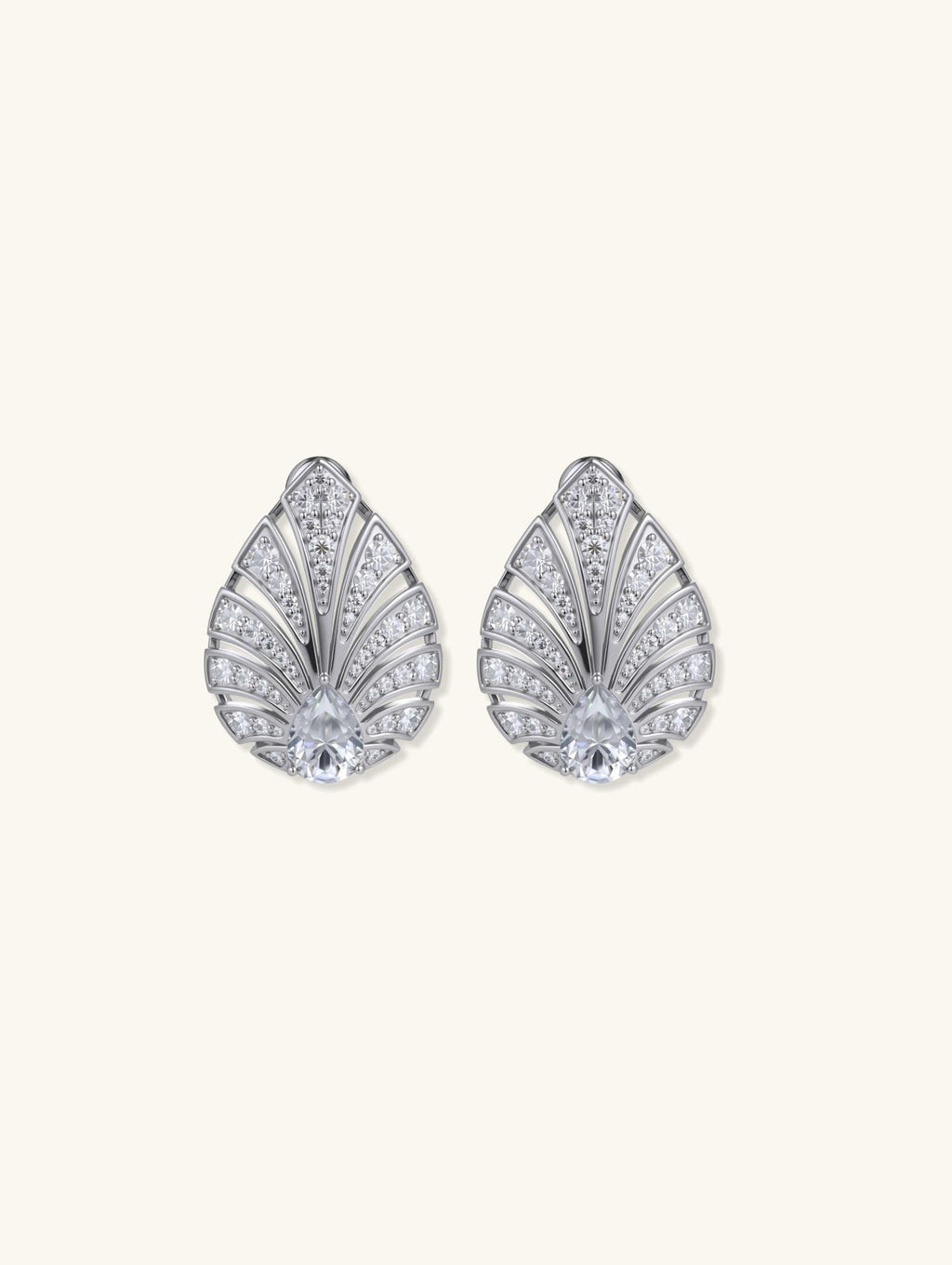 14K white gold pavé diamond leaf studs by own your bloom, angled pair on clean white, Chicago IL