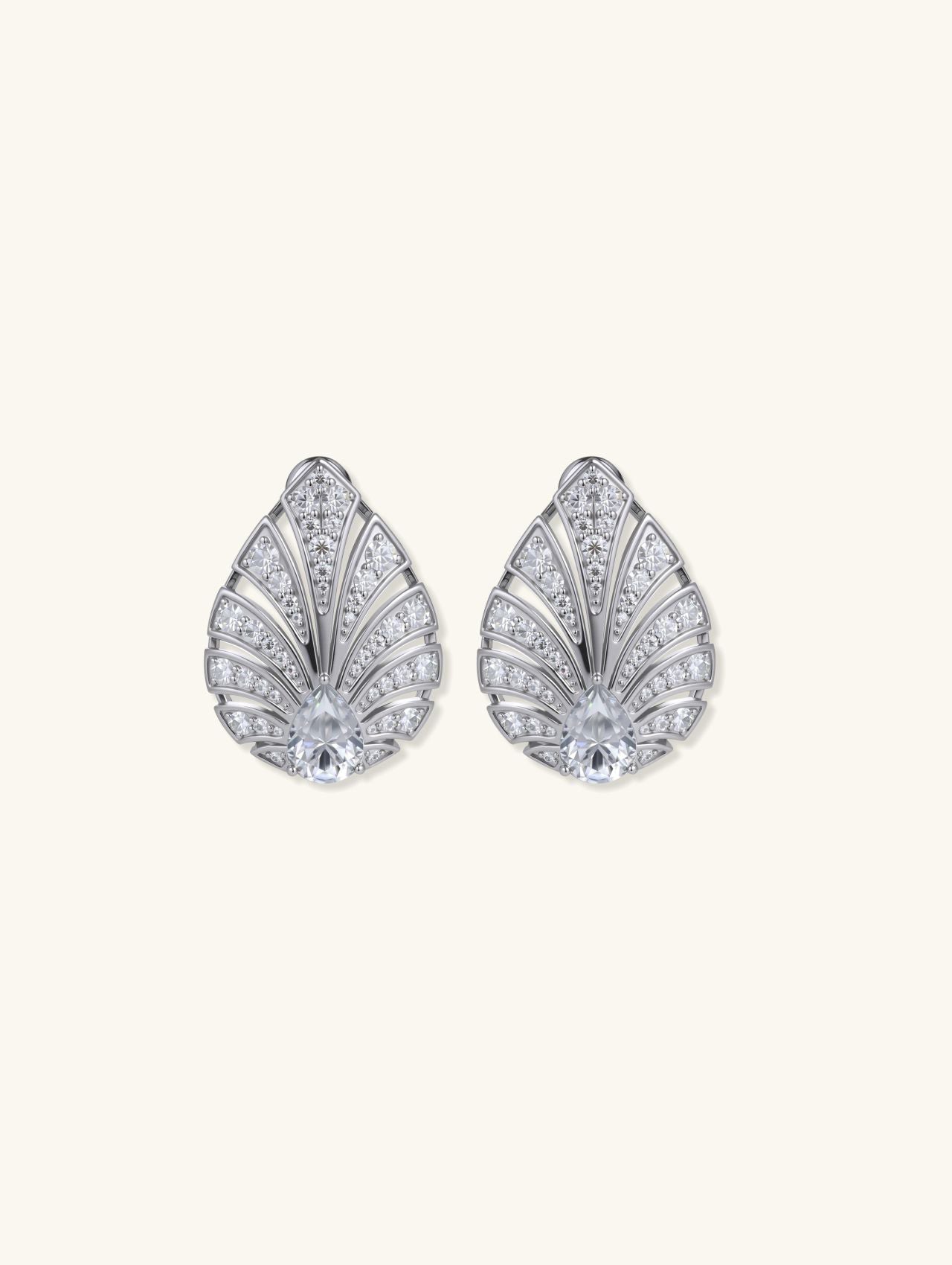 14K white gold pavé diamond leaf studs by own your bloom, angled pair on clean white, Chicago IL