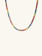 Own Your Bloom 14K rainbow diamond necklace, front product view on white background, New York.