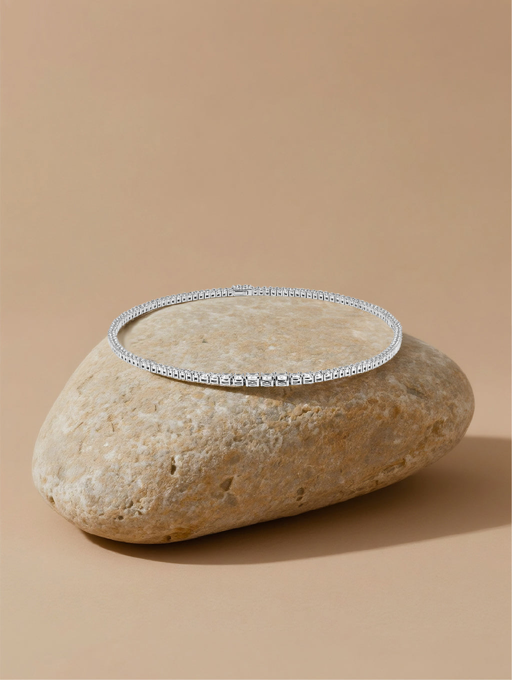 Own Your Bloom 14K moissanite tennis necklace displayed elegantly on neutral background, modern minimalism and shine, Miami.