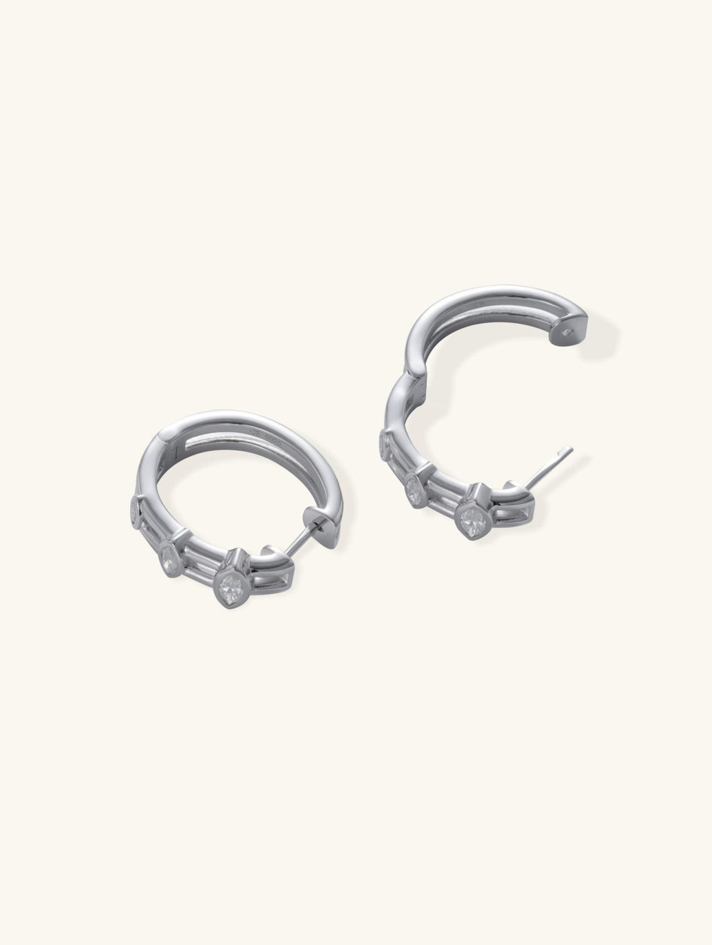 Own Your Bloom 14K white gold marquise diamond hoop earrings, pair front view on white background, Chicago.