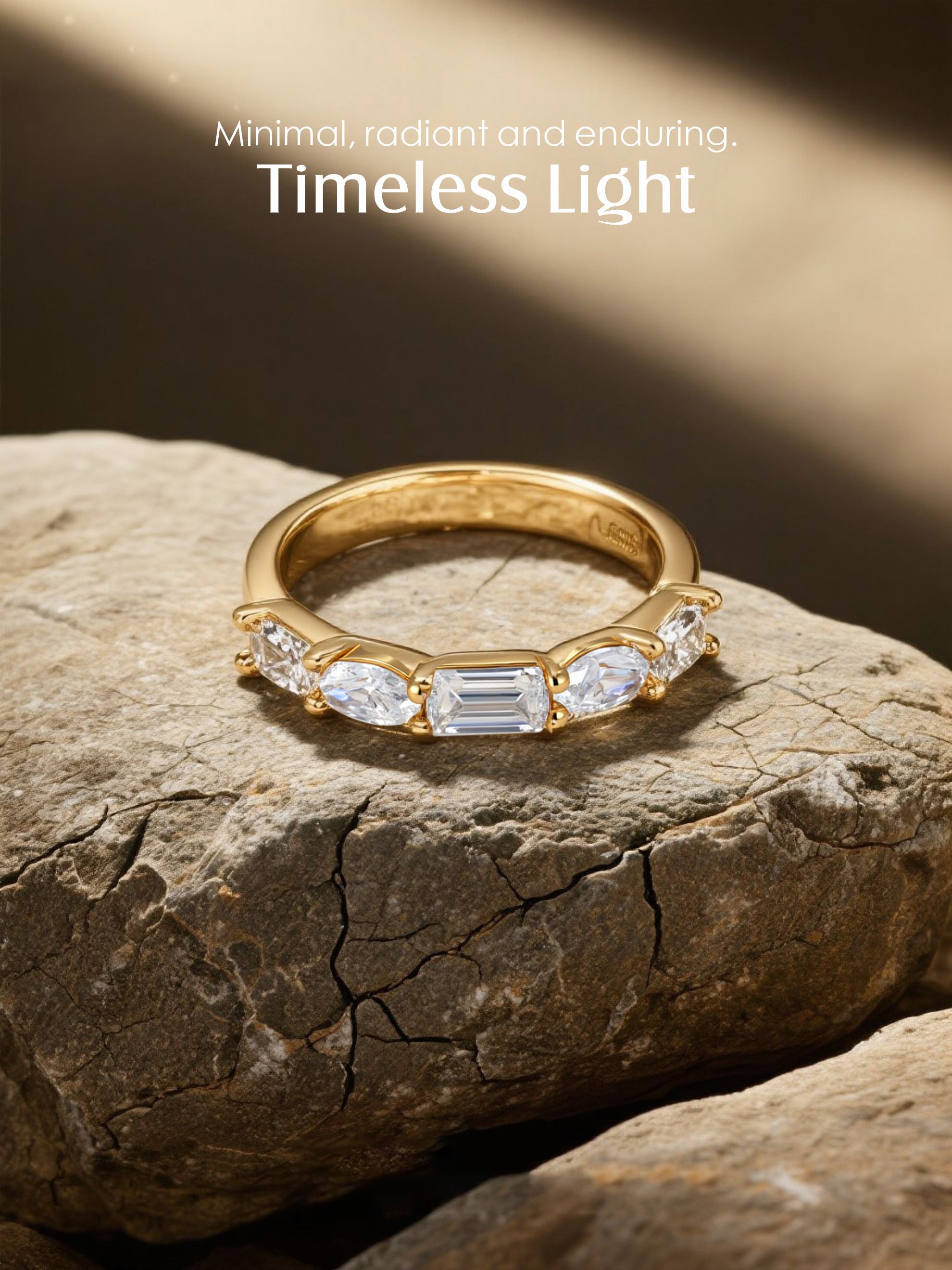 Own Your Bloom 14K diamond patch ring displayed on natural stone surface under warm sunlight, luxury fine jewelry, Miami.