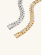 Own Your Bloom 14mm diamond Cuban link chain in gold and silver dual tone, bold and refined men’s style, San Francisco.