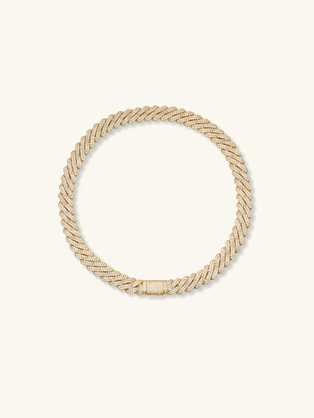 Own Your Bloom 14mm diamond Cuban link chain in 14K gold, luxury men’s jewelry front view, New York.