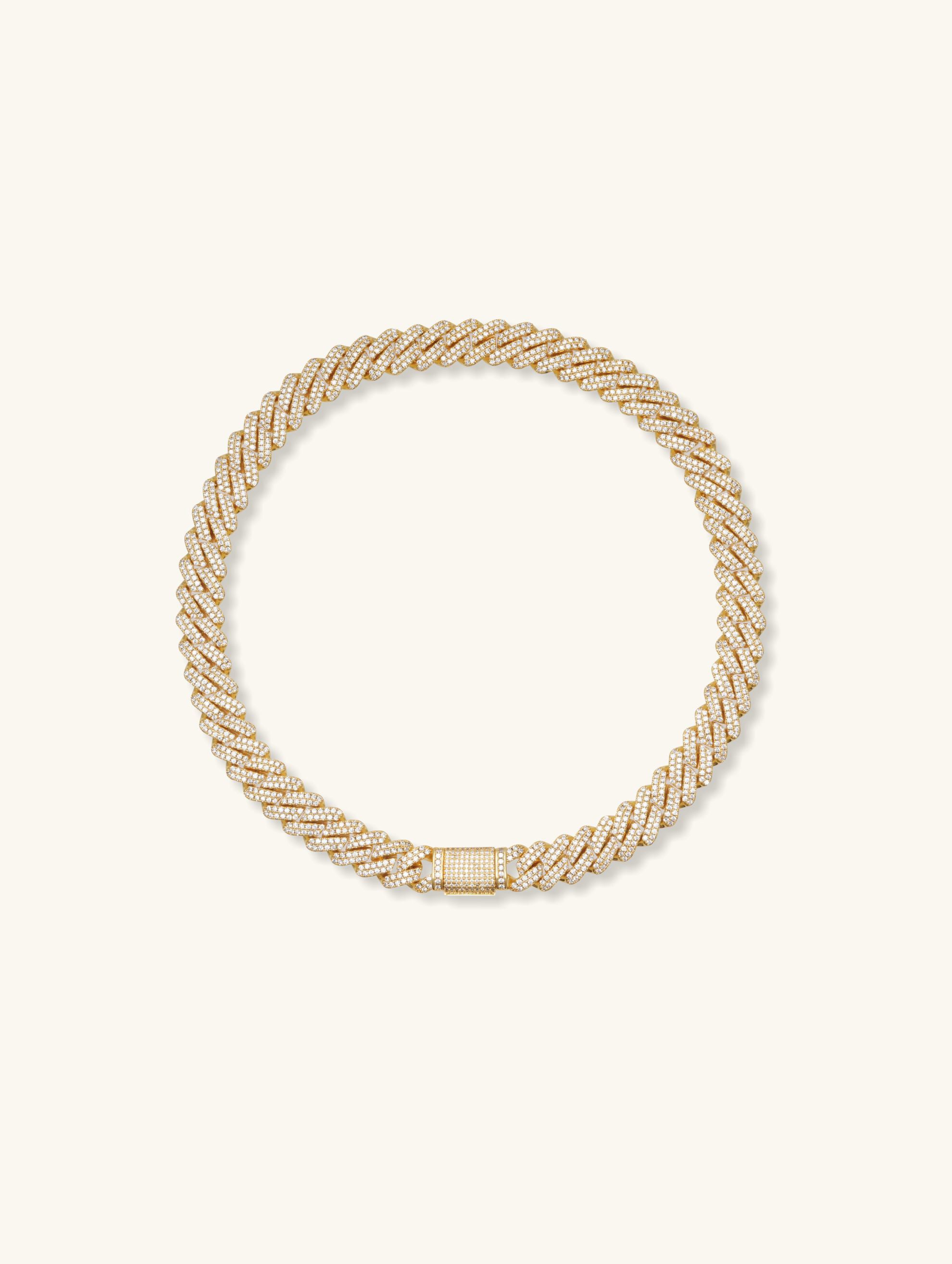 Own Your Bloom 14mm diamond Cuban link chain in 14K gold, luxury men’s jewelry front view, New York.