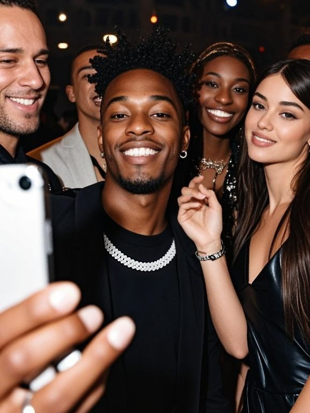 Own Your Bloom 14mm diamond Cuban link chain worn by man in white shirt at outdoor café, effortless luxury look, Brooklyn.