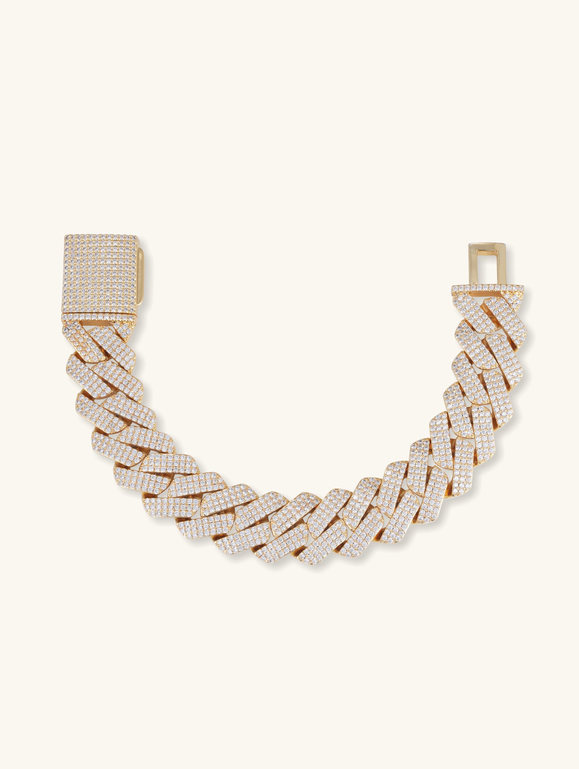 Own Your Bloom 20mm 14K diamond Cuban bracelet flat lay showcasing clasp and intricate pavé links, LA.