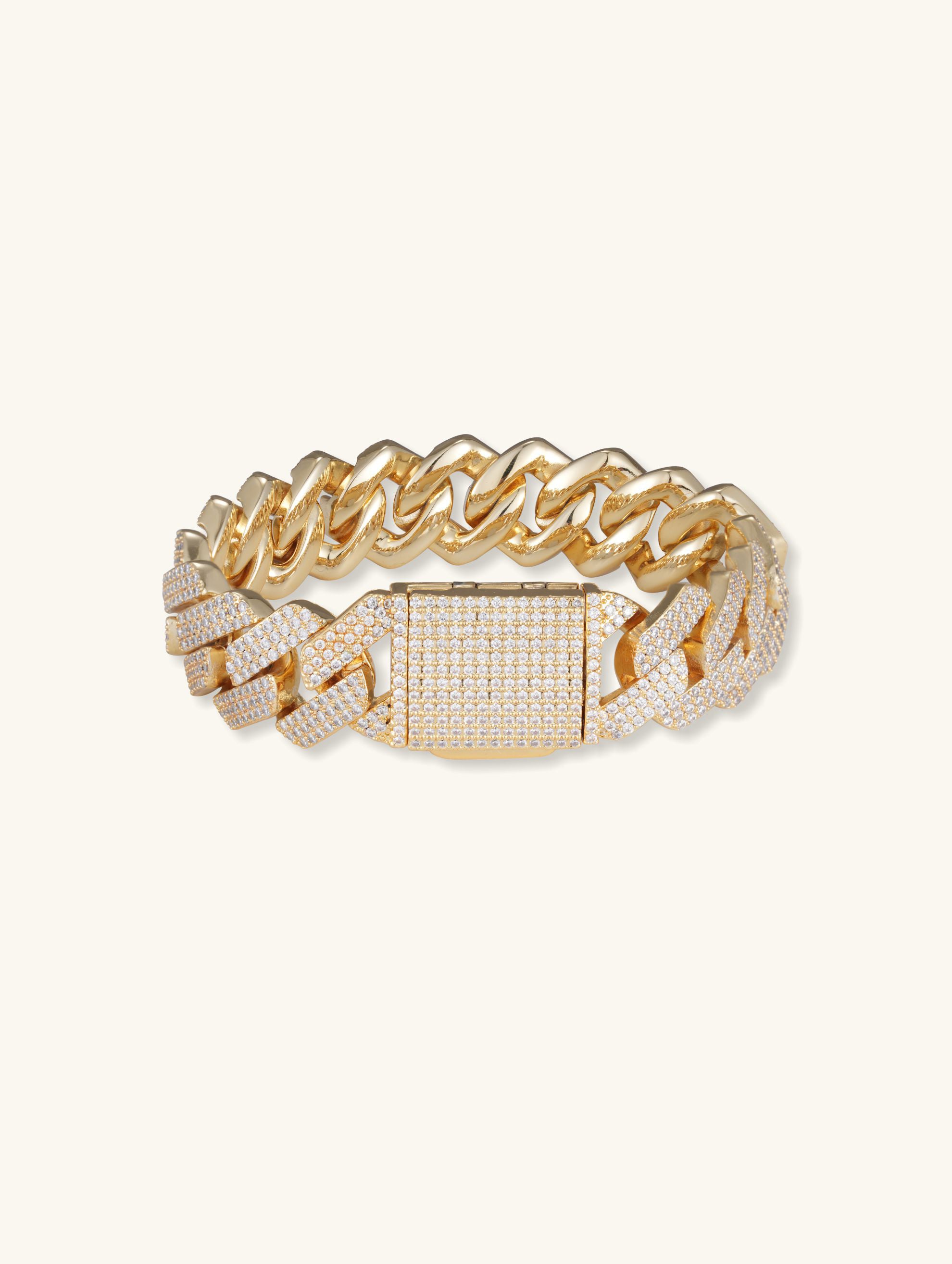 Own Your Bloom 20mm diamond 14K Cuban bracelet front view in white gold, luxury men’s jewelry, New York.