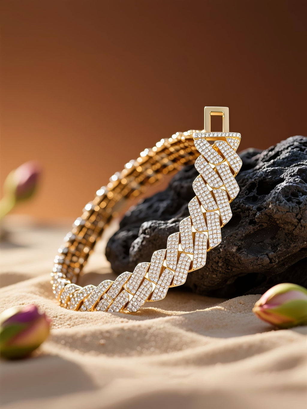 Own Your Bloom 14K white gold diamond Cuban bracelet glowing under refined studio lighting, premium men’s accessory, Seattle.