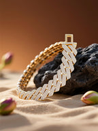 Own Your Bloom 14K white gold diamond Cuban bracelet glowing under refined studio lighting, premium men’s accessory, Seattle.