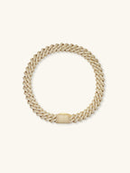 Own Your Bloom 20mm diamond 14K gold Cuban chain front view, luxury iced-out necklace with secure clasp, New York.