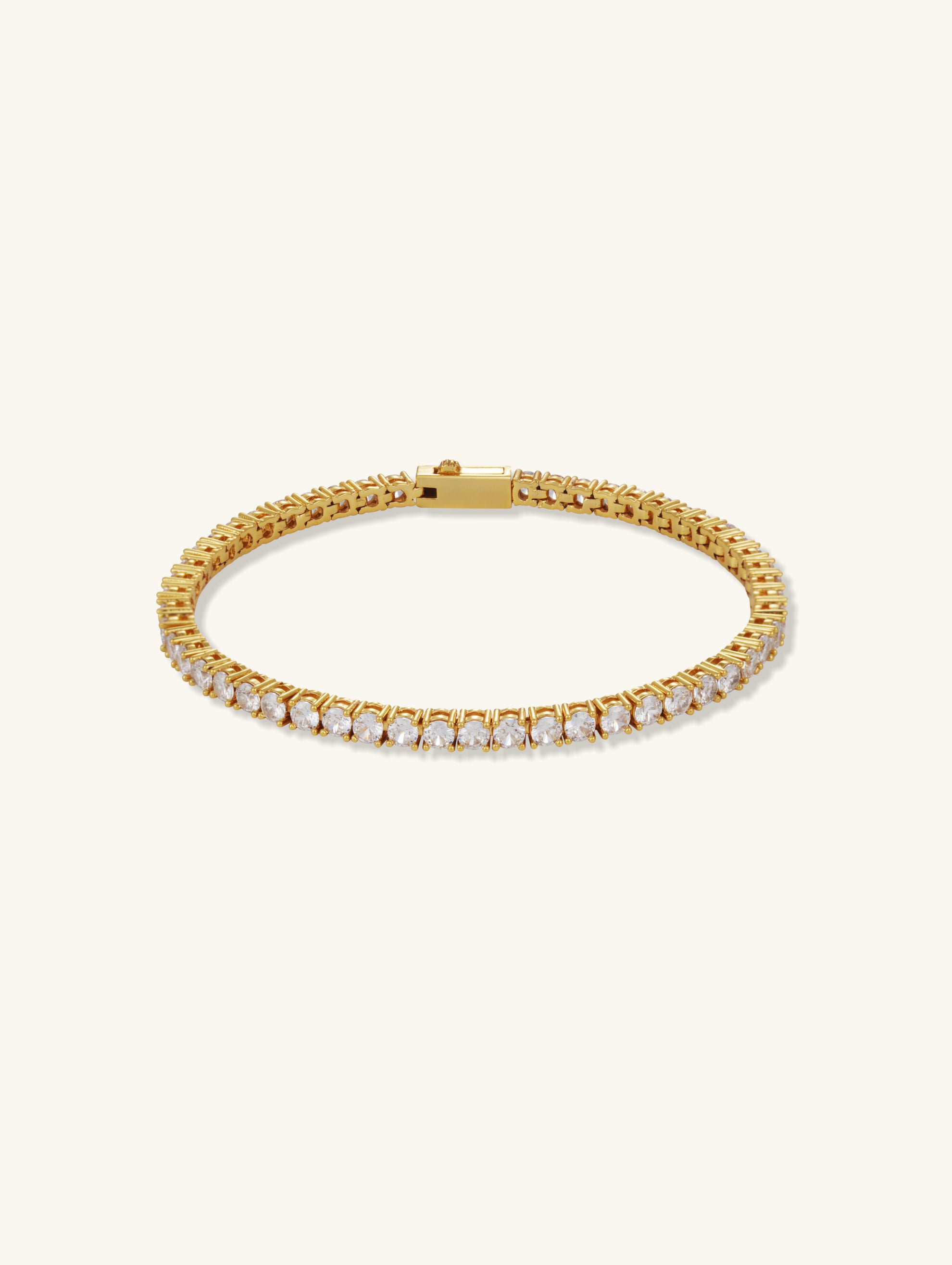 Detail of Own Your Bloom 4mm Diamond 14K Tennis Bracelet on white background; New York, Los Angeles, Chicago.
