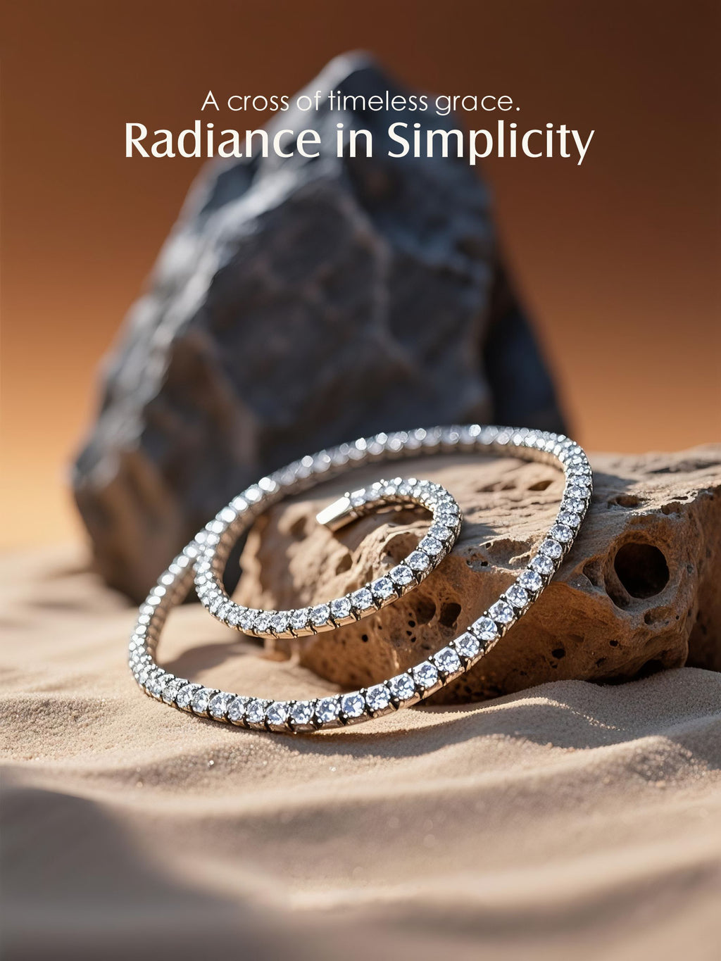 Own Your Bloom 4mm 14K diamond tennis chain displayed on elegant studio background with soft lighting, Los Angeles.