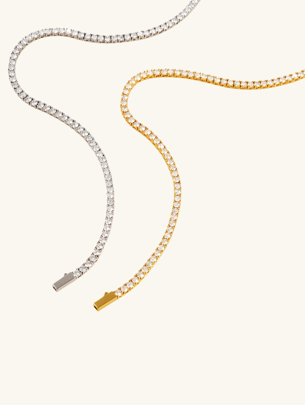 Own Your Bloom tennis chain in yellow and white 14K gold with diamonds, luxury minimalist jewelry shot, San Francisco.