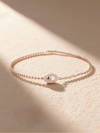 Own Your Bloom Rose Gold Bead Necklace displayed under soft natural light, highlighting modern minimal luxury design, Miami.