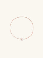 Own Your Bloom Active Pulse Rose Gold Bead Satellite Chain Necklace front view highlighting circular diamond pendant and elegant bead chain, New York.