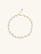 Own Your Bloom 14K gold necklace with Australian white shell pearls and diamond accents, detailed close-up view, Chicago.