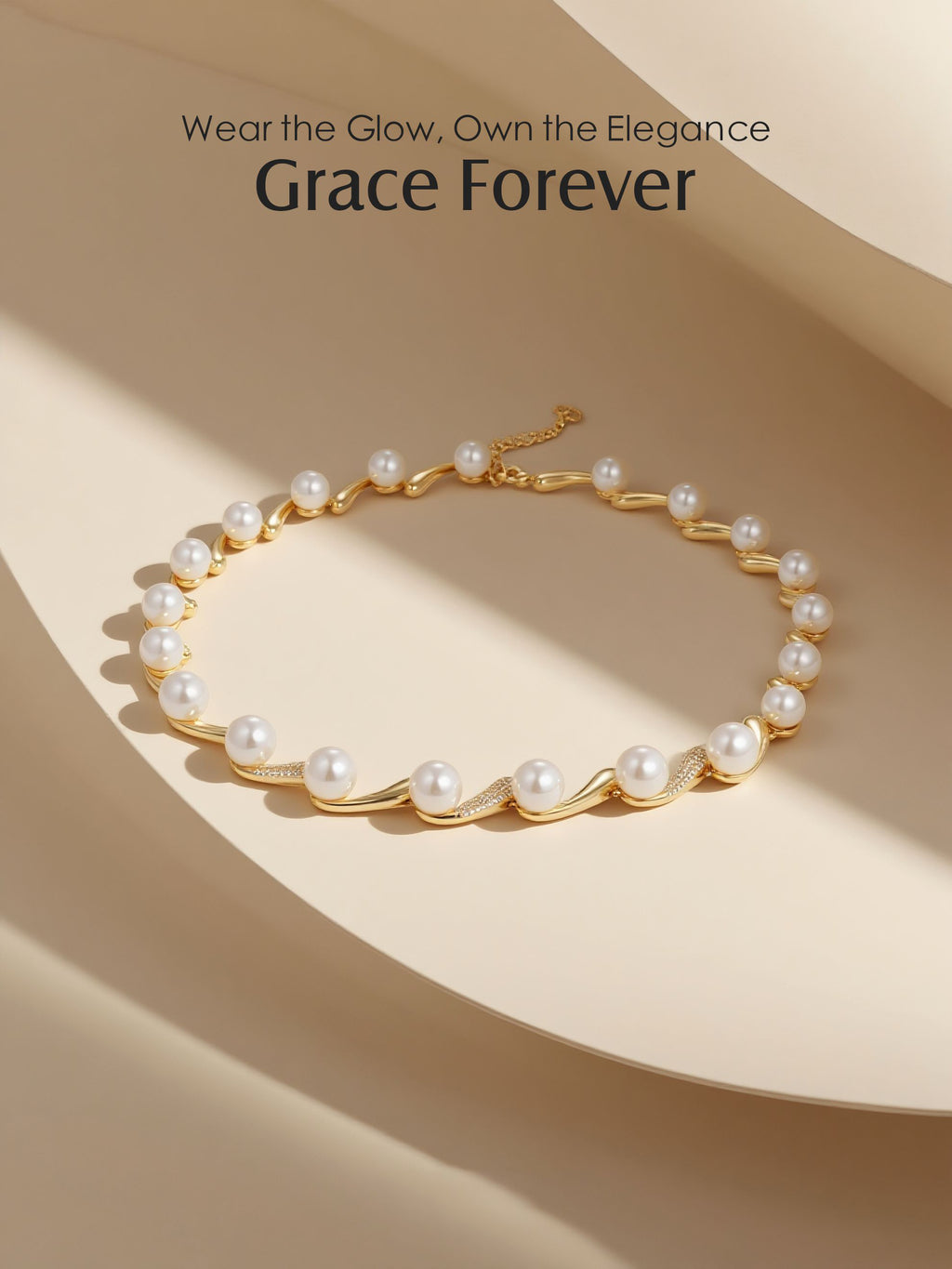 Own Your Bloom pearl and diamond 14K gold necklace displayed in elegant shadow lighting, Seattle.