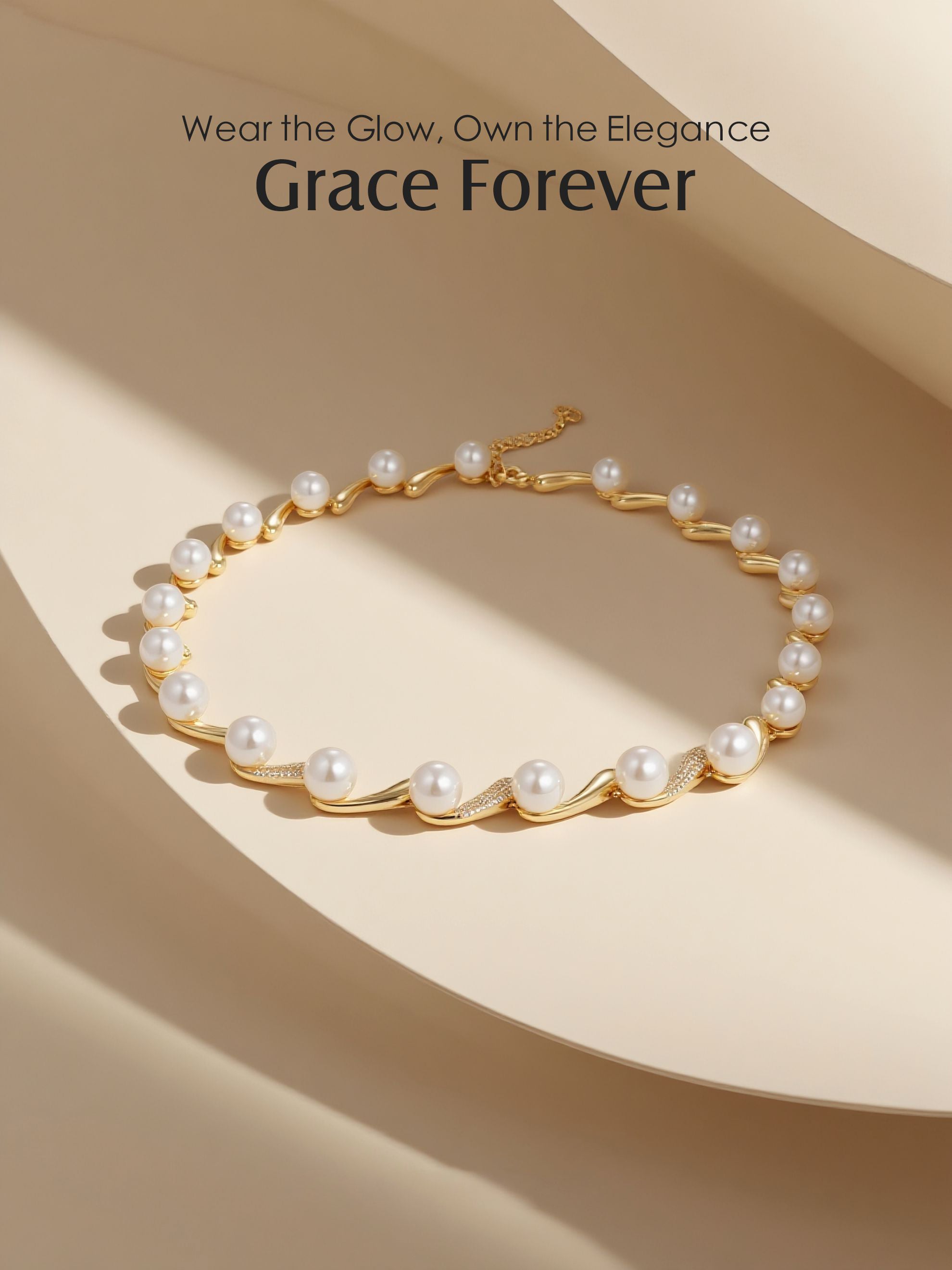 Own Your Bloom pearl and diamond 14K gold necklace displayed in elegant shadow lighting, Seattle.