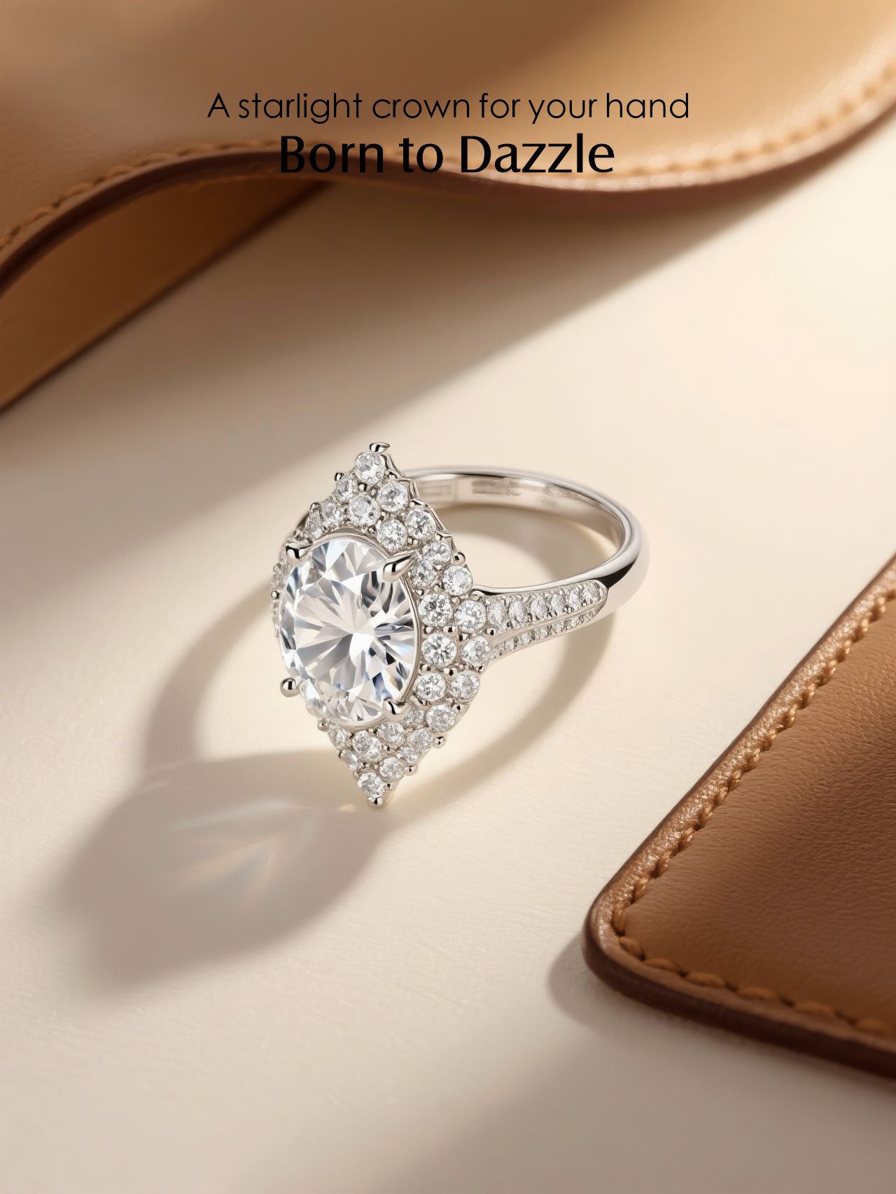 Close-up of the cluster halo setting on Own Your Bloom white gold–plated statement ring.