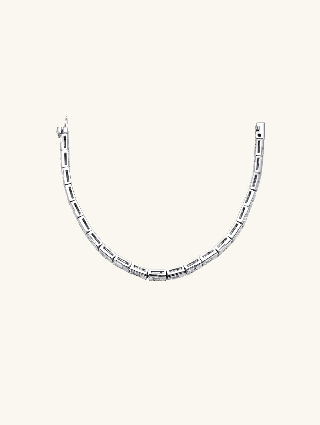 Own Your Bloom Gleam Grid Bracelet top view highlighting refined silver craftsmanship and luxury crystal alignment, Chicago.
