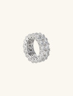 Own Your Bloom 14K white gold–plated double-row round eternity ring, angled view on white background.