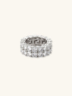 Front view of Own Your Bloom double-row round stone eternity band in white-gold-plated finish.