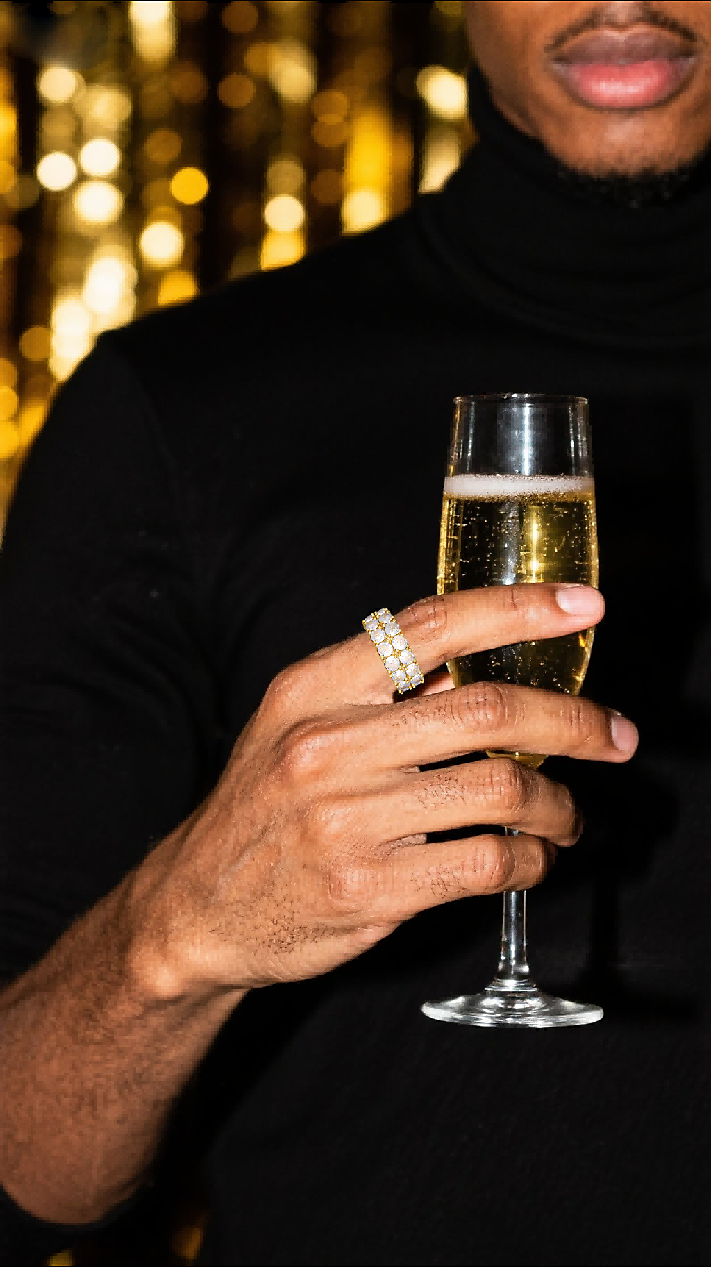 On-hand lifestyle shot of Own Your Bloom double-row round eternity ring in evening light.