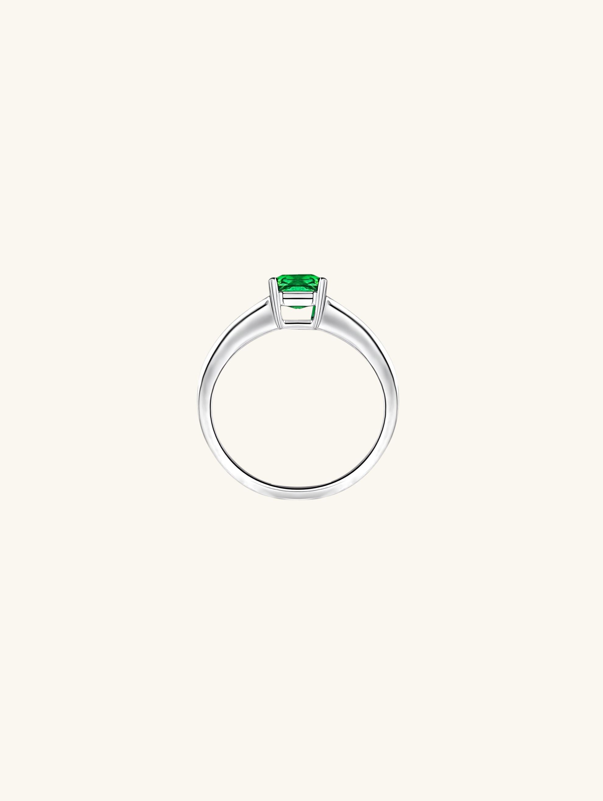 Own Your Bloom emerald cut baguette side ring with elegant silver band and modern minimal design, Chicago.