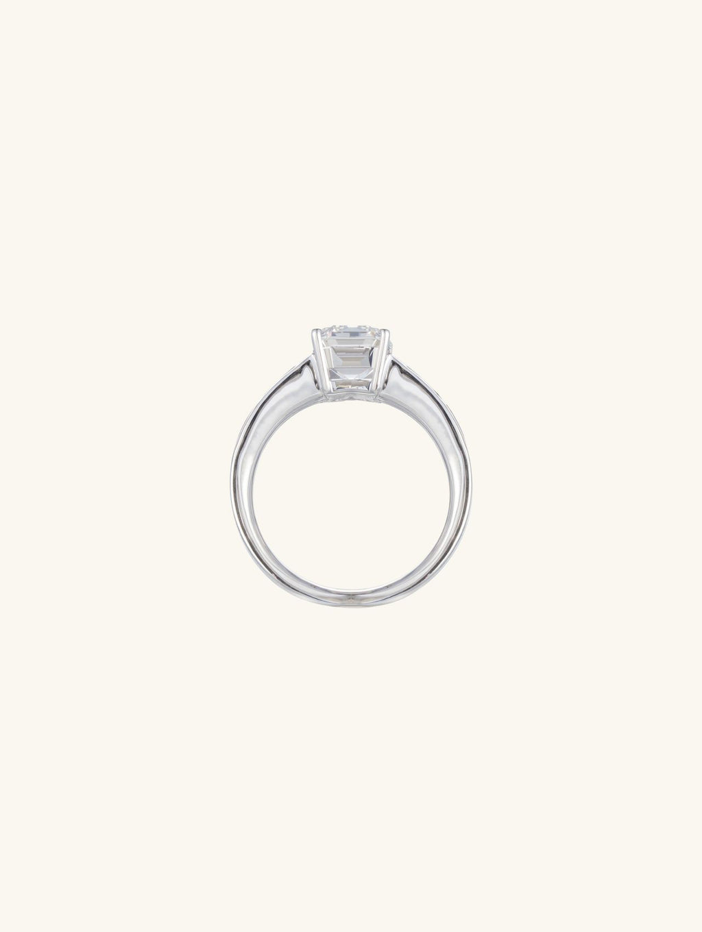 Own Your Bloom emerald-cut diamond engagement ring, top view showing tapered baguette details, Chicago.