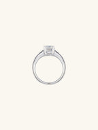 Own Your Bloom emerald-cut diamond engagement ring, top view showing tapered baguette details, Chicago.