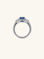 Own Your Bloom Emerald Cut Sapphire Ring top view featuring geometric elegance and luxurious minimalism, Chicago.