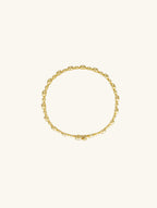 Own Your Bloom 18k gold bezel diamond tennis bracelet side angle highlighting brilliant diamond symmetry and timeless design, Los Angeles.