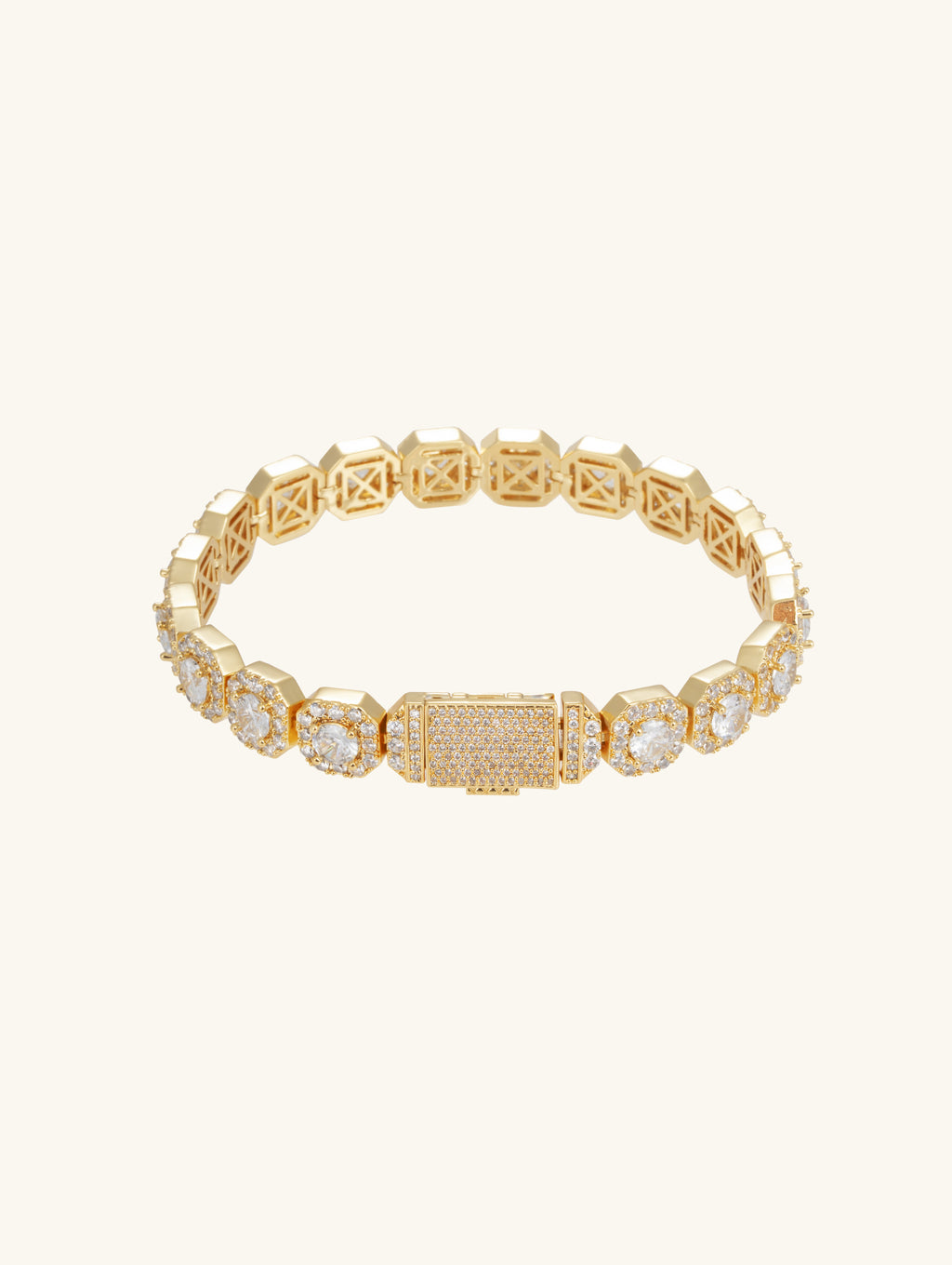 Own Your Bloom yellow gold 14K diamond rock sugar bracelet side angle, luxury jewelry design with full pavé links, Miami.