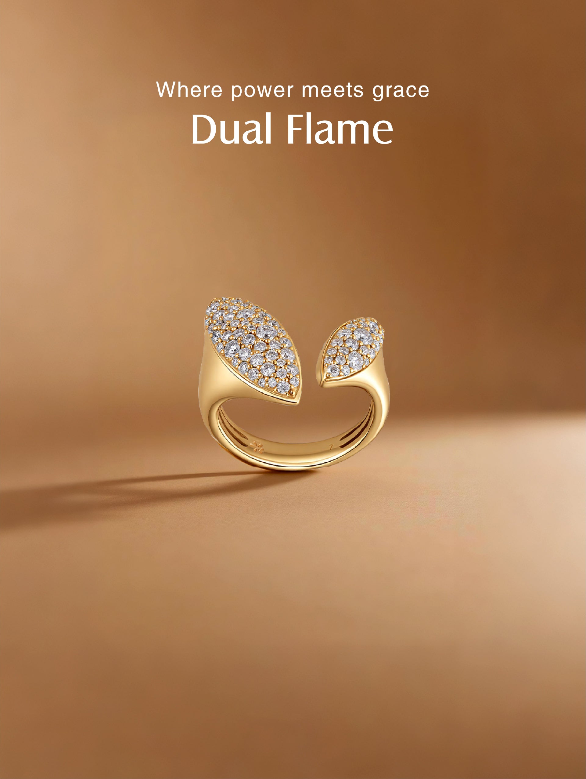 Own Your Bloom gold moissanite ring with two marquise tips reflecting brilliance under natural light, Dallas.