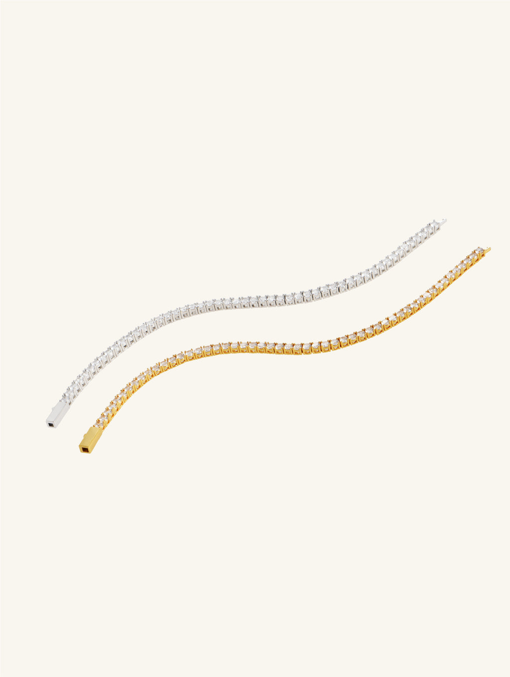 Own Your Bloom Radiant Rhythm Tennis Bracelet in dual gold and silver tones, minimalist modern fine jewelry, Los Angeles.