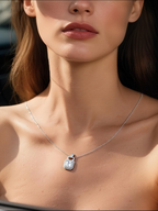 Own Your Bloom 14K gemstone pendant necklace on woman model, lifestyle driving scene, Dallas.
