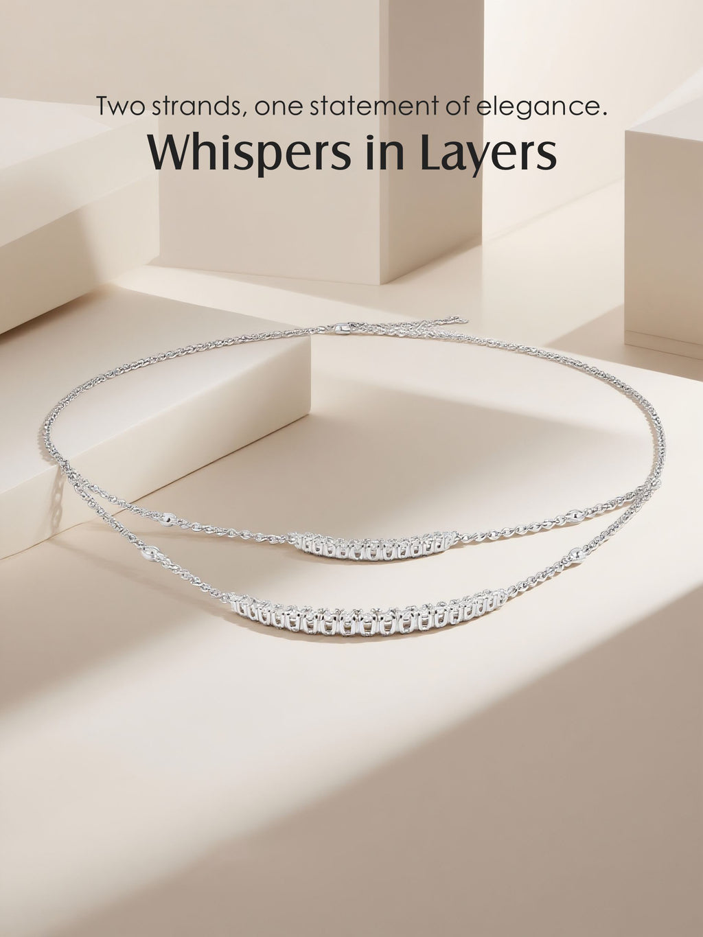 Own Your Bloom Layered Crystal Necklace arranged in architectural minimalism, reflecting elegance and depth, Boston.