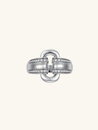 Own Your Bloom moissanite link ring close-up showing delicate craftsmanship and geometric brilliance, Chicago.