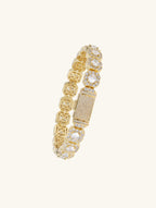 Own Your Bloom 14K diamond bracelet with geometric hexagon structure and radiant-cut diamonds, detailed craftsmanship, Chicago.