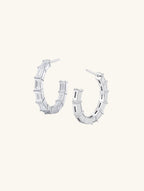 Own Your Bloom baguette moissanite hoop earrings side angle showing structured modern design and geometric diamond pattern, Los Angeles.