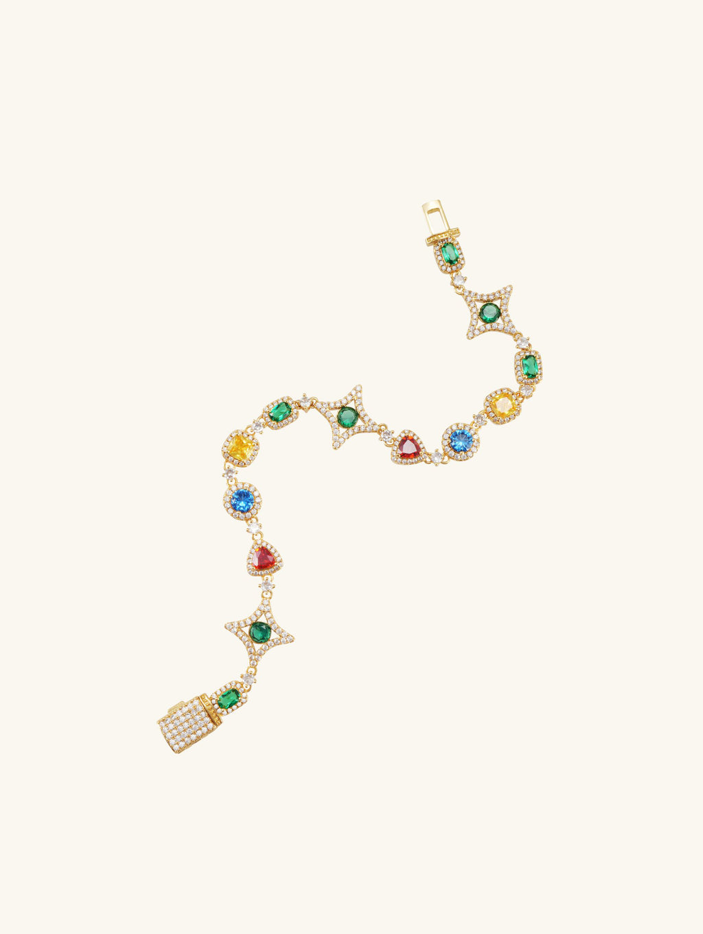 Own Your Bloom 14K gold multicolor diamond bracelet, angled product close-up on white, San Francisco.