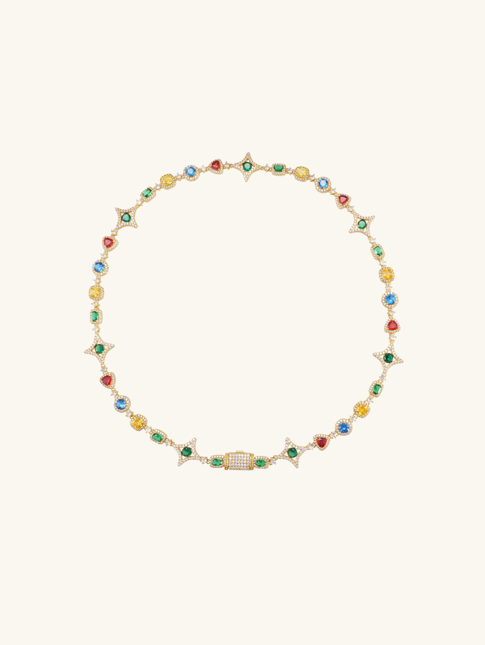 Own Your Bloom multicolor diamond 14K gold necklace close-up showing fine craftsmanship and brilliant cut stones, Los Angeles.