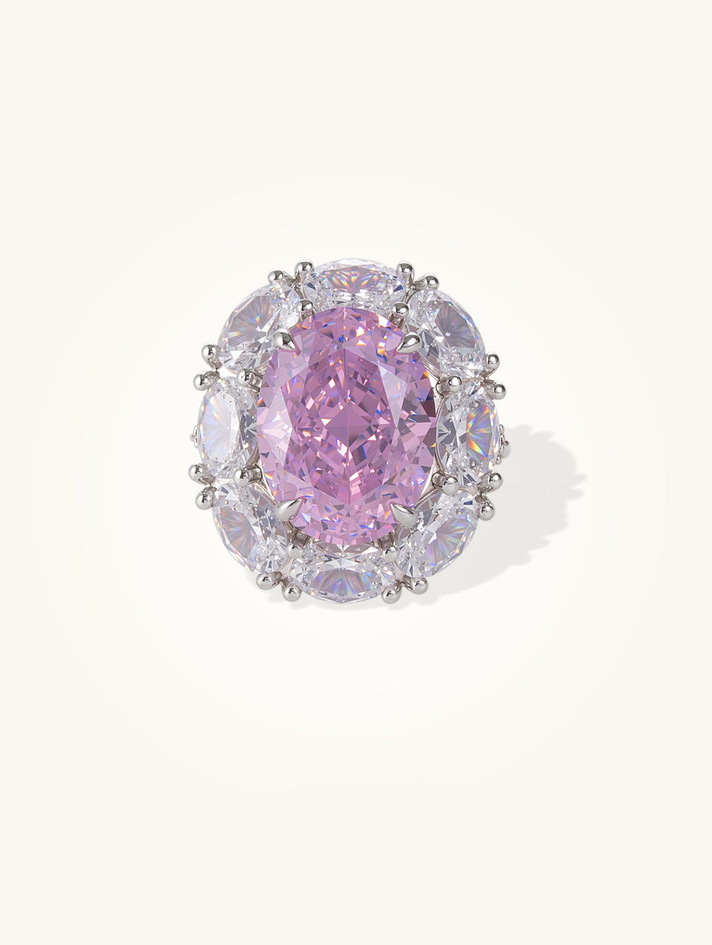 Own Your Bloom oval pink diamond ring, front view on white background, New York.