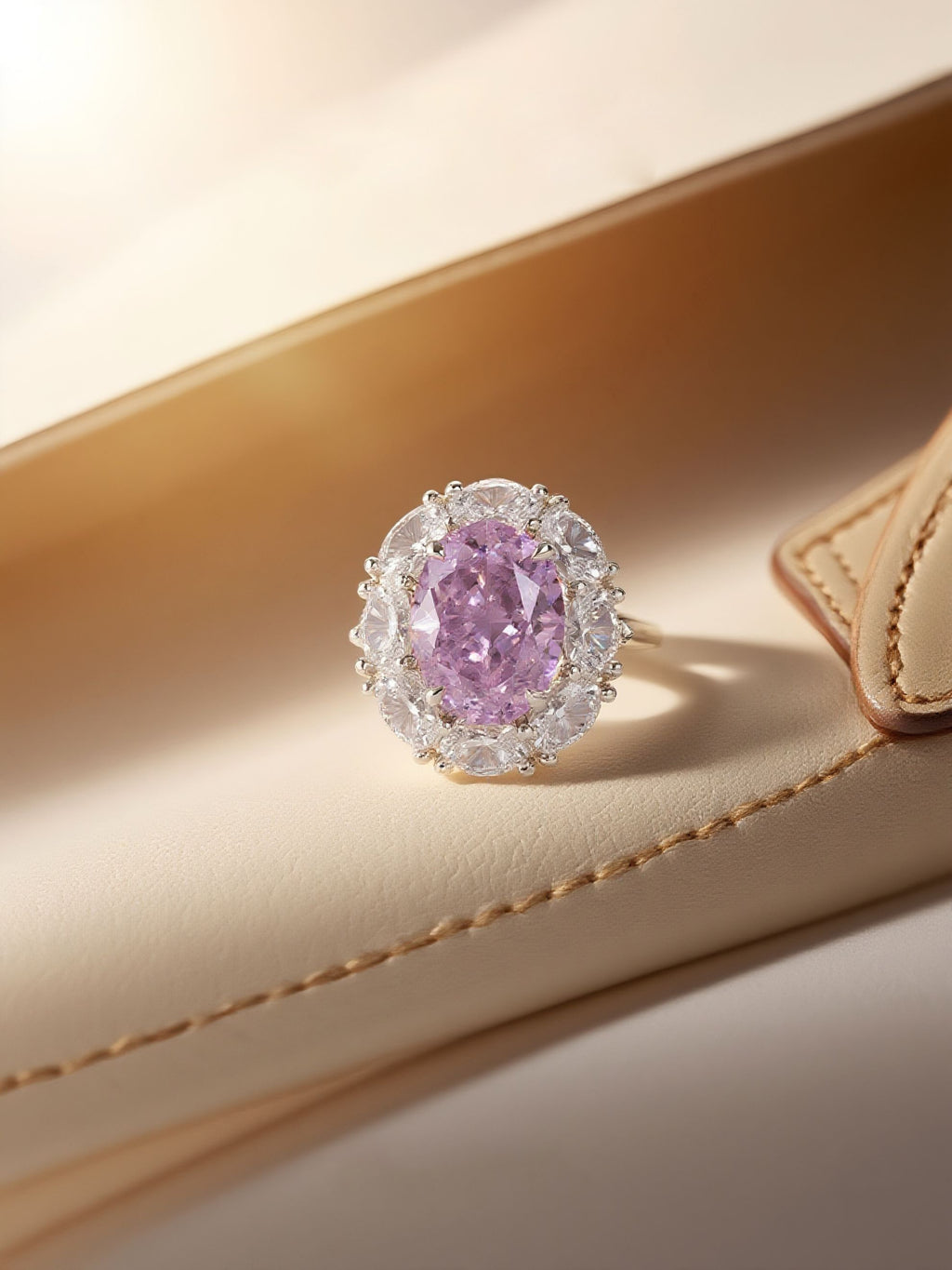 Oval Pink Gem Halo Ring
