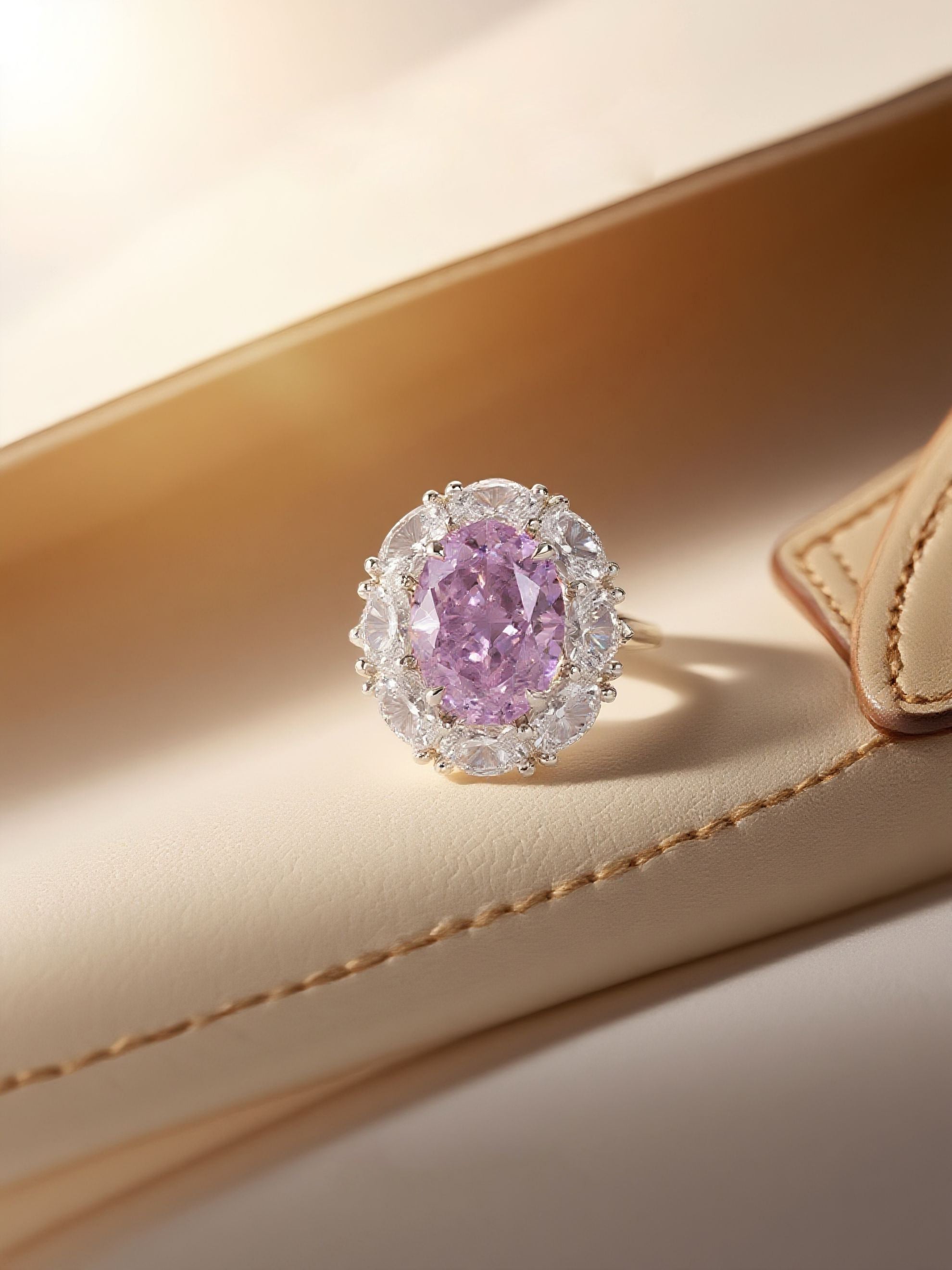 Oval Pink Gem Halo Ring