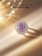 Own Your Bloom oval pink diamond ring, lifestyle scene with soft sunbeam and shadow, Miami.