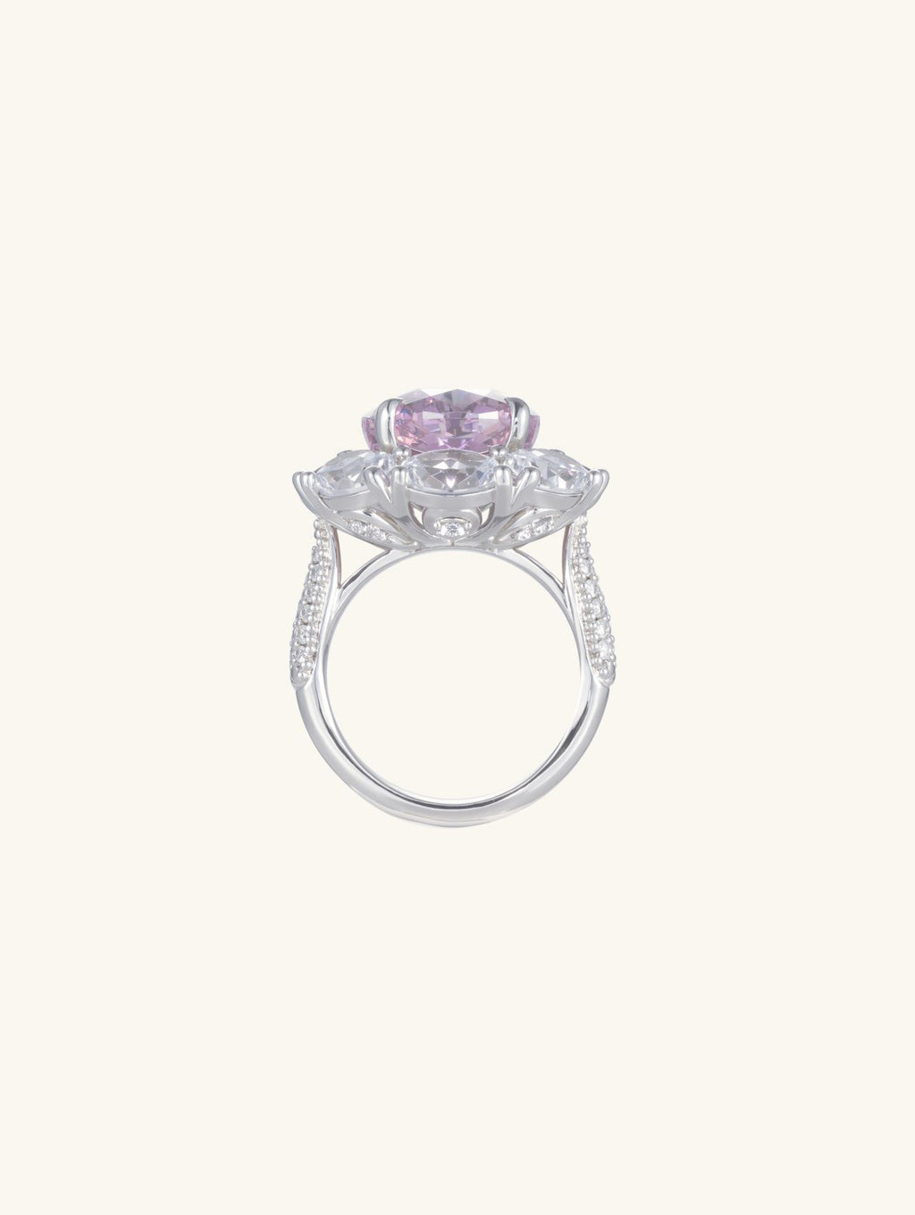 Own Your Bloom oval pink diamond ring, angled product photo on white background, Seattle.