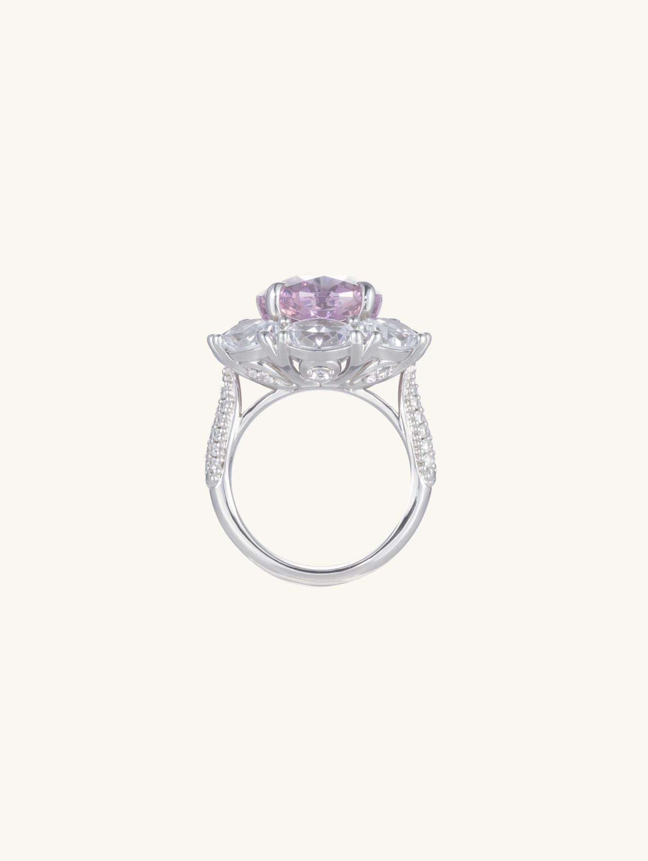 Own Your Bloom oval pink diamond ring, angled product photo on white background, Seattle.